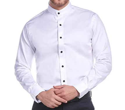 Camisa de vestir puño doble en tejido liso Slim Fit