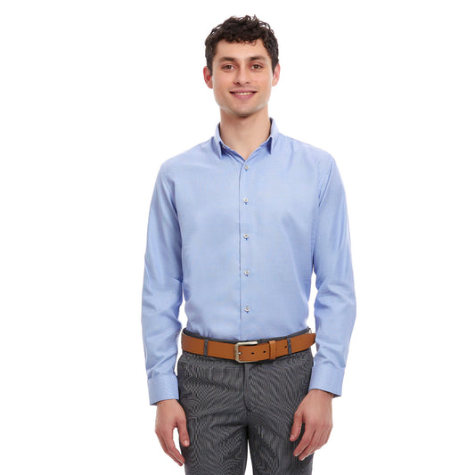 Camisa de vestir puño cocktail en tejido azul Slim Fit