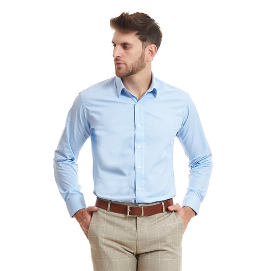 Camisa formal en tejido con motivos de pata de gallo Slim Fit