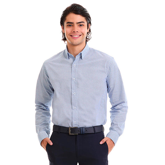 Camisa vestir para caballero Fit Slim en tejido con motivos azules estampados