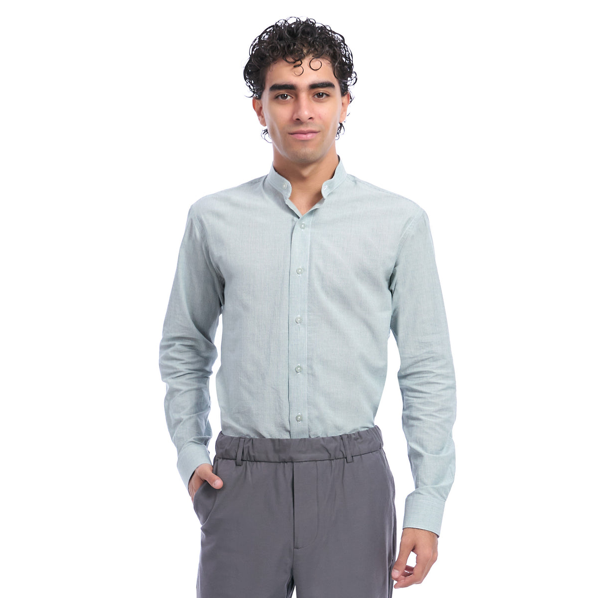 Camisa Casual Slim Fit Cuello Mao para Hombre Vittorio Forti