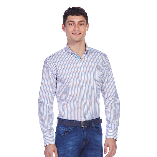 Camisa formal manga larga en tela a rayas Slim Fit