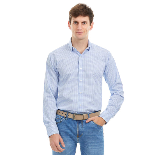 Camisa de vestir manga larga en tejido a cuadros Slim Fit