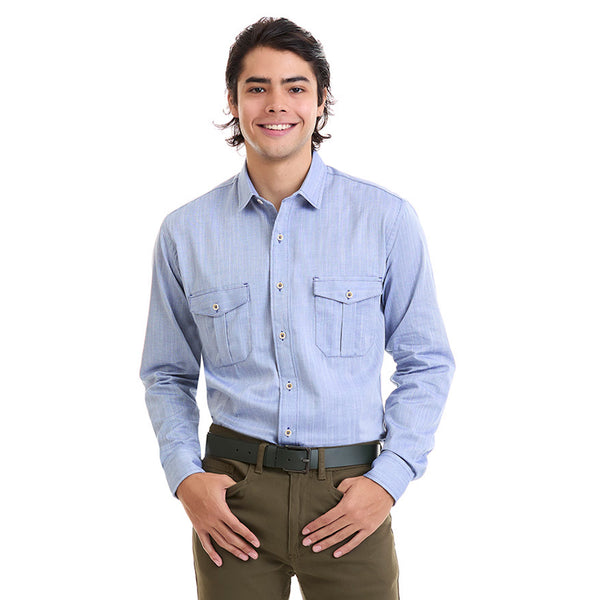 Camisa Business Casual Fit Slim en tejido liso Azul