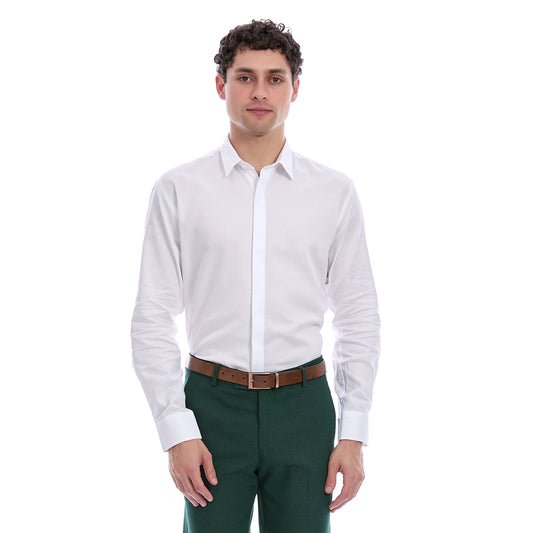 Camisa Ceremonia Para Caballero Slim Fit Con Frente Oculto Manga Larga