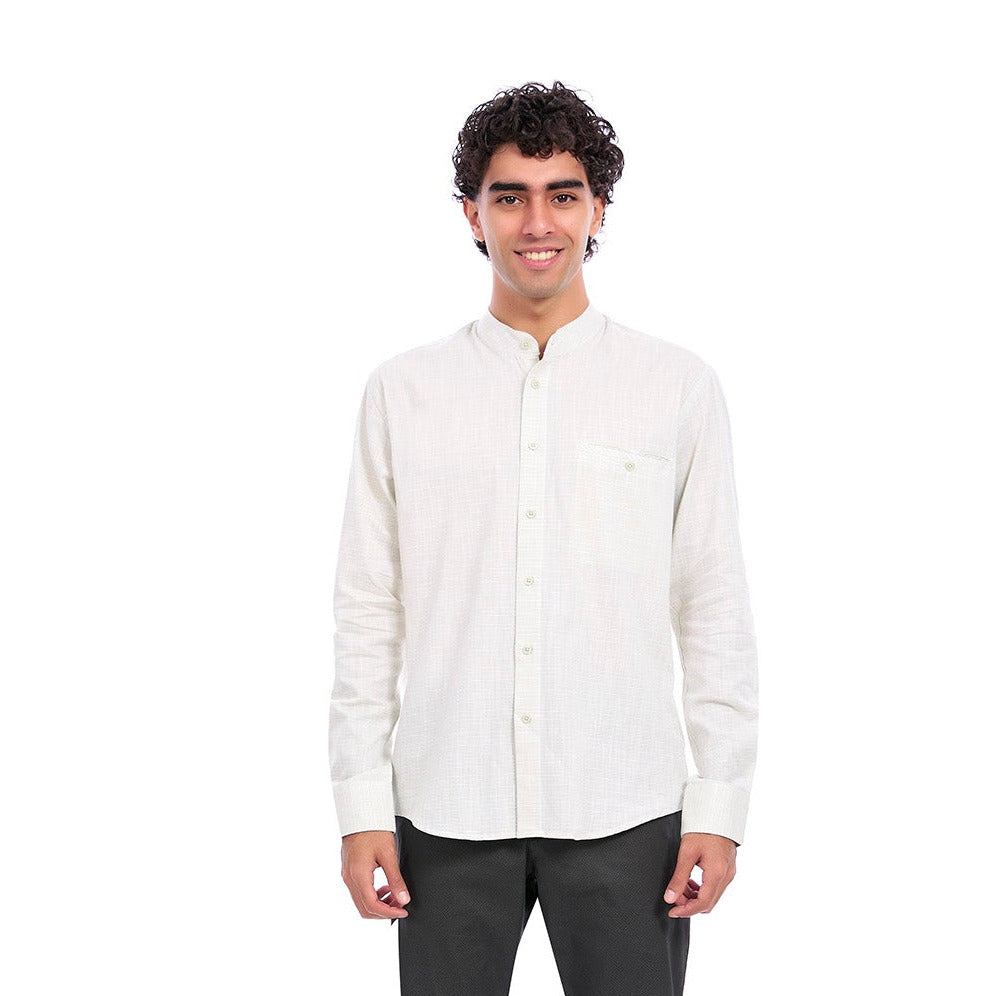 Camisa Casual Manga Larga para Caballero Cuello Mao de Algodón