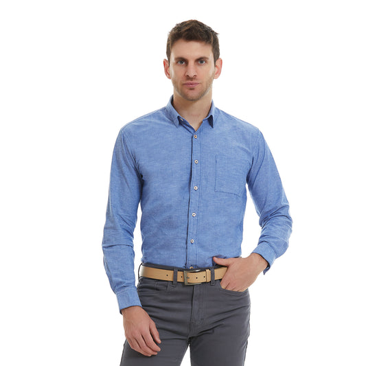 Camisa de lino manga larga en tejido liso Slim Fit