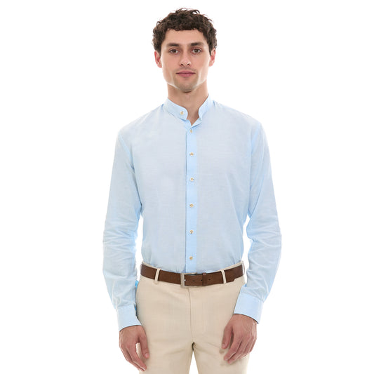 Camisa Formal Para Hombre Fit Slim Tejido Lino A Rayas