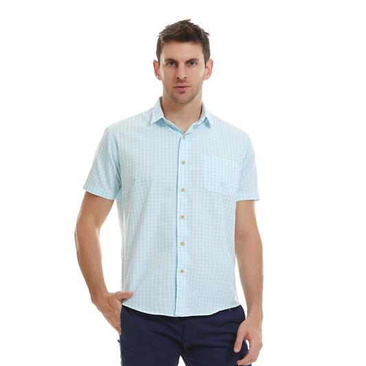 Camisa business casual manga corta con motivo a cuadros Slim Fit