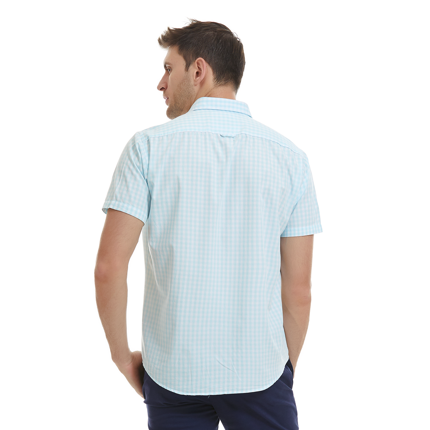 Camisa Caballero Business Casual Manga Corta A Cuadros Slim Fit