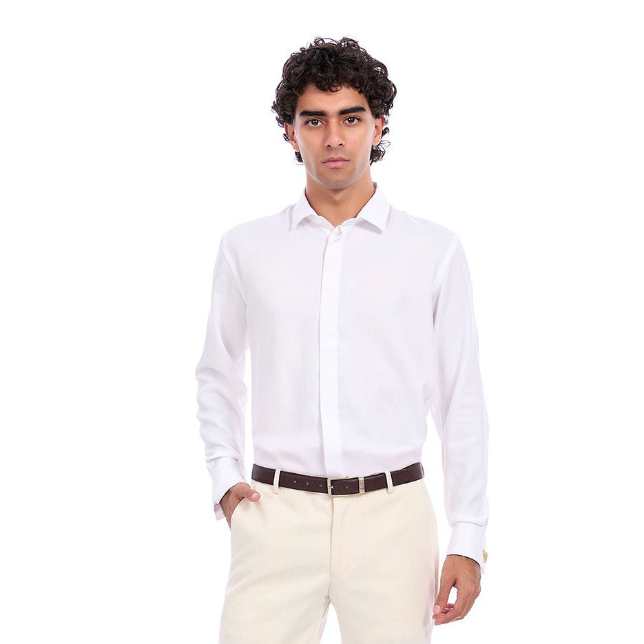 Camisa de Vestir Manga Larga para Caballero con Mezcla de Bambú Texturizada