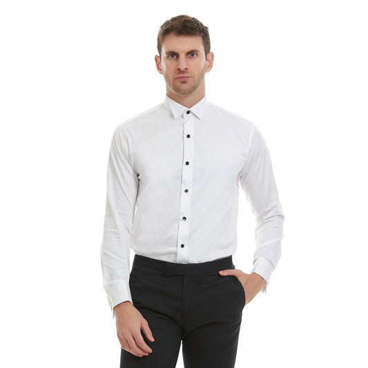 Camisa de ceremonia puño doble en tejido liso Slim Fit