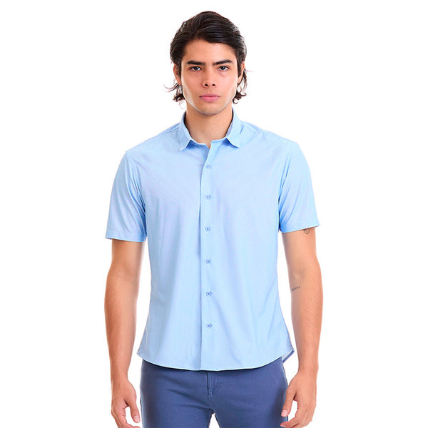 Camisa Business Casual Extra Slim manga corta con tecnologias de secado rápido, resistente a las arrugas, Super Stretch y Control de Humedad