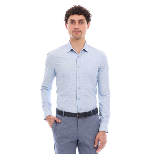 Camisa Business Casual en Tejido de Poliéster A Cuadros