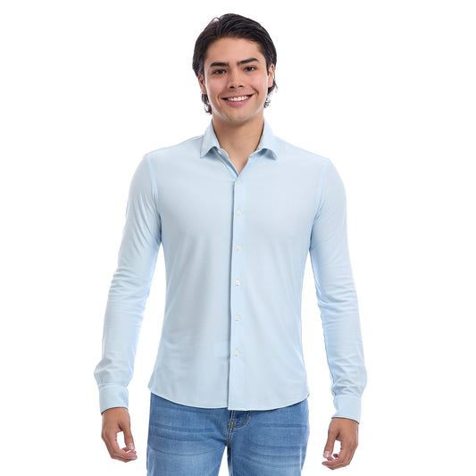Camisa formal Fit Slim en tejido de poliéster a cuadros
