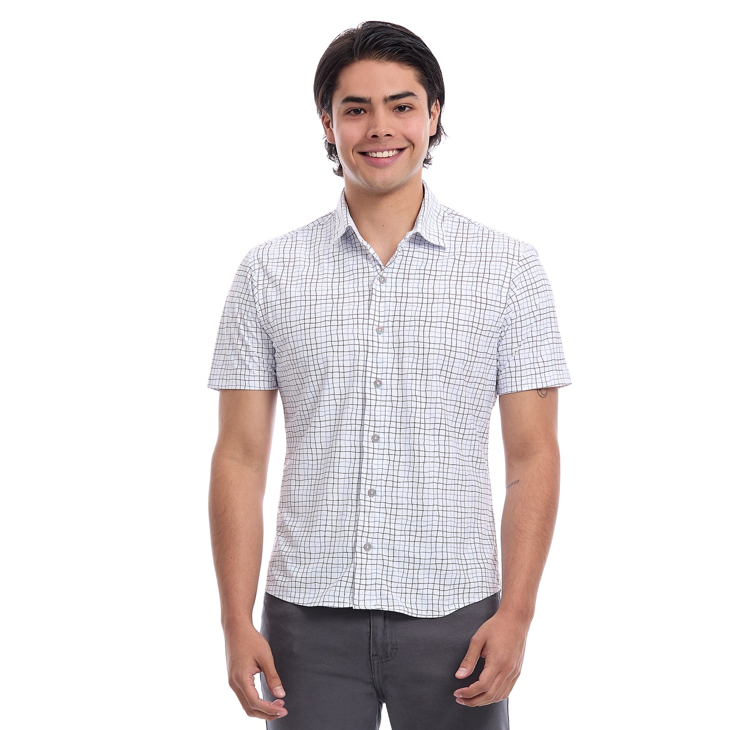 Camisa Formal Fit Extra Slim A Cuadros Manga Corta