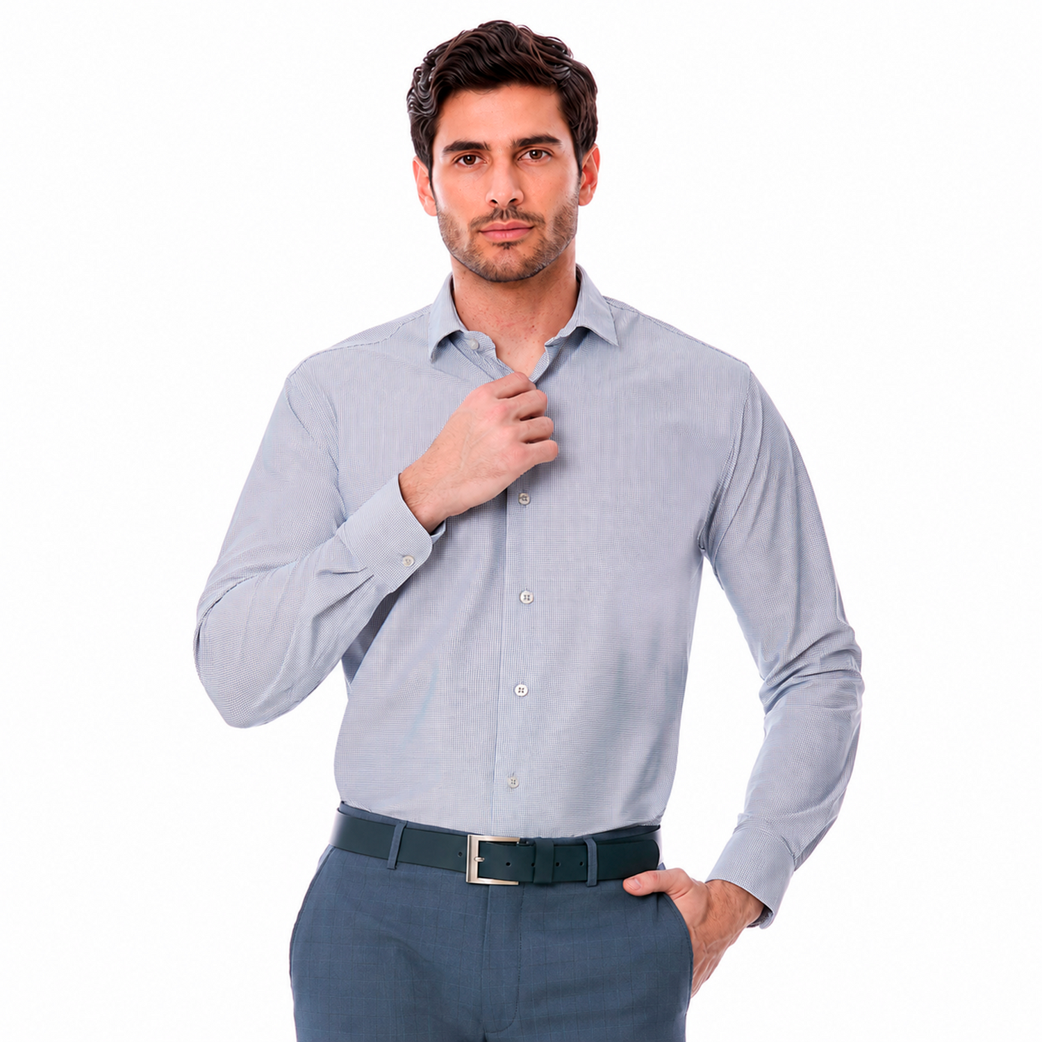Camisa Formal Slim Fit Micro Pata de Gallo para Hombre