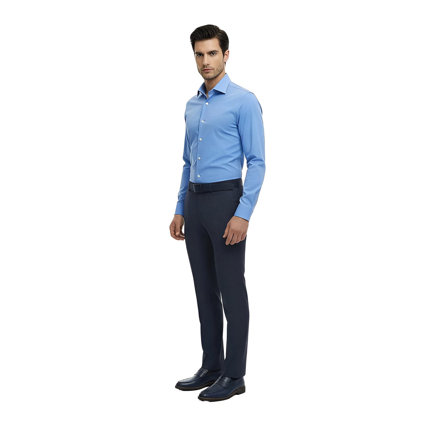 Hombre Mostrando  Camisa en Tejido Bi-Stretch en color Azul Vittorio Forti, Corte Extra Slim perfecta para cualquier ocasión