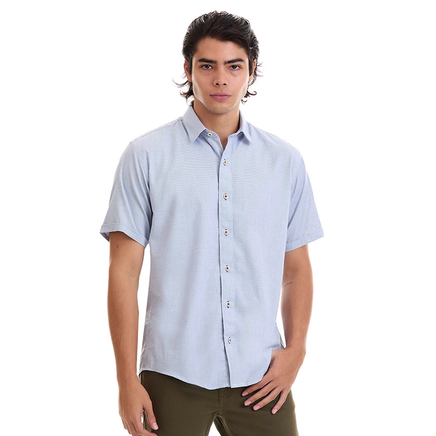 Camisa Business Casual Para Hombre Fit Slim Lisa Manga Corta