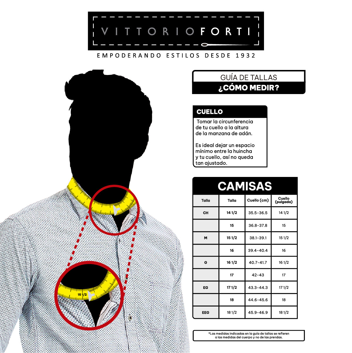 Guía de tallas camisa formal de caballero
