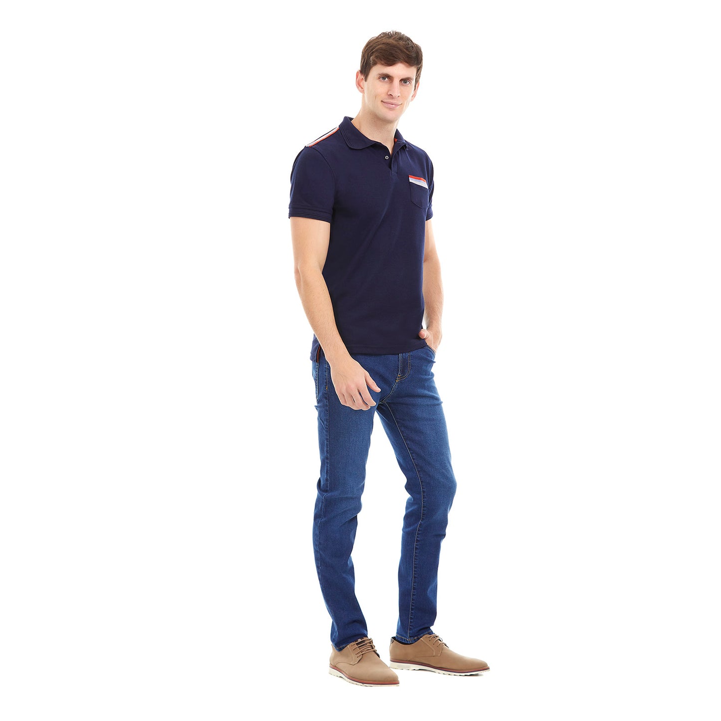 Playera polo business casual con bloque de rib en hombros Slim Fit