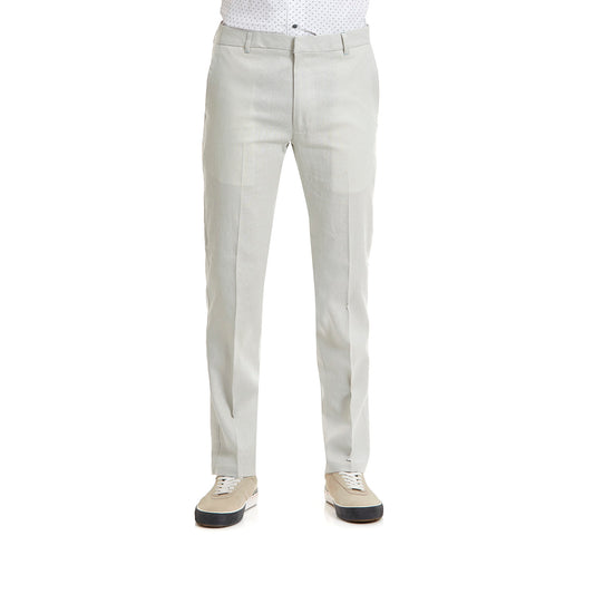 Pantalón de lino business casual en tejido liso Slim Fit