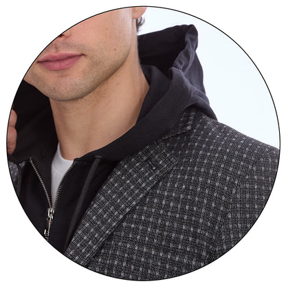 Saco Casual Para Caballero con Capucha  En Tejido A Cuadros