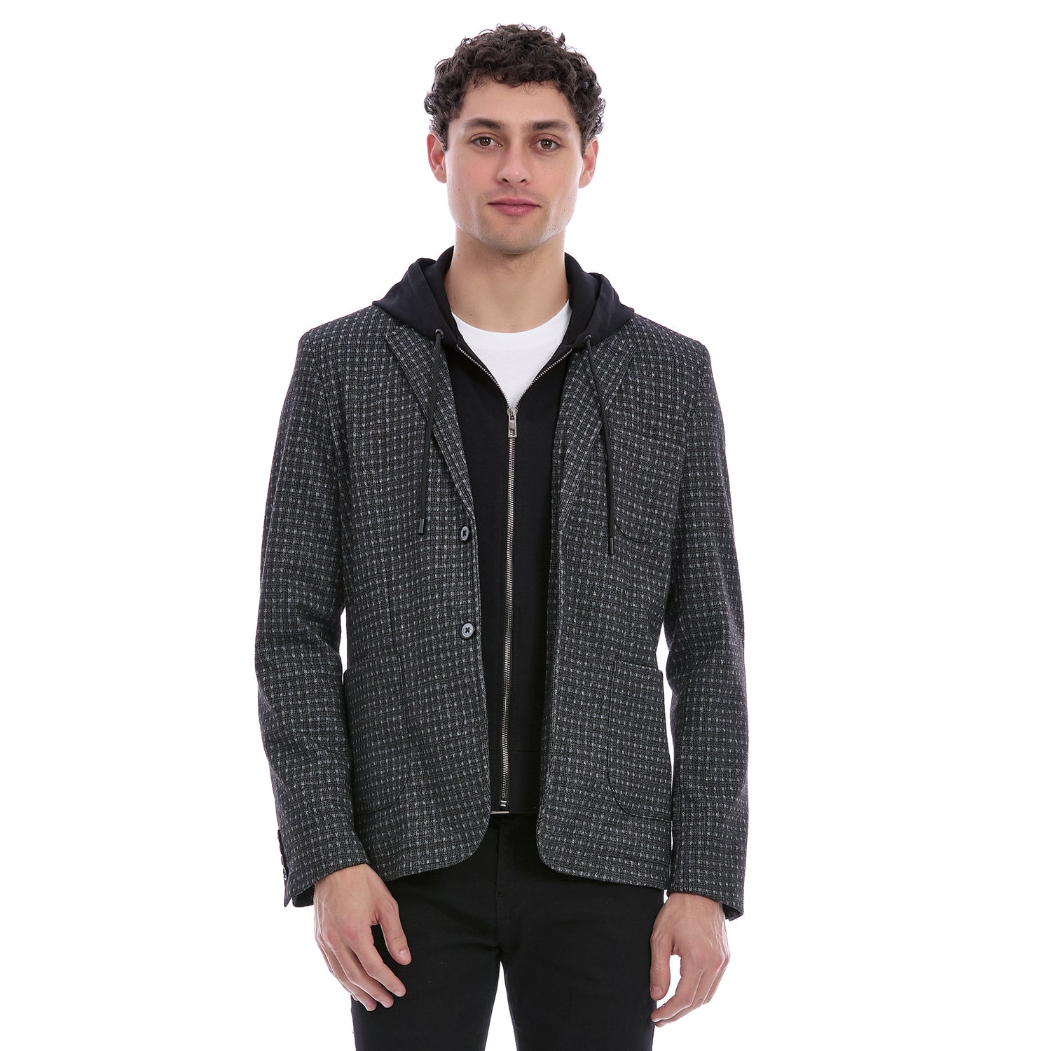 Saco Casual Para Caballero con Capucha  En Tejido A Cuadros