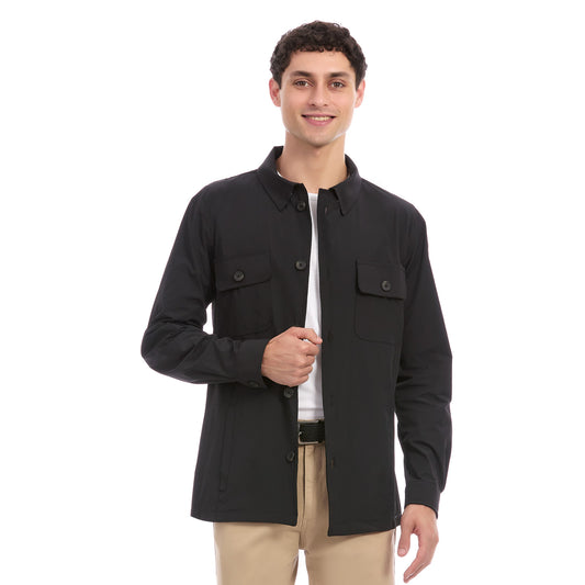 Sobrecamisa Casual Manga Larga para Hombre Tejido Liso