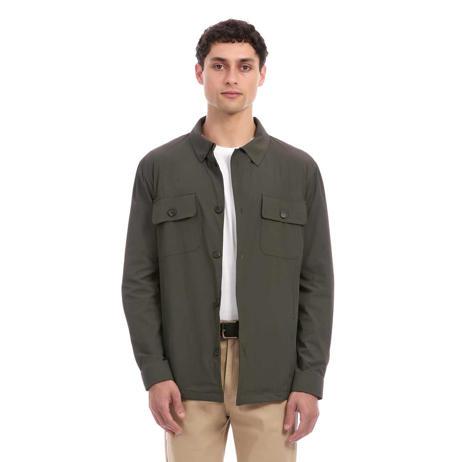 Sobrecamisa Casual Manga Larga para Hombre Tejido Liso
