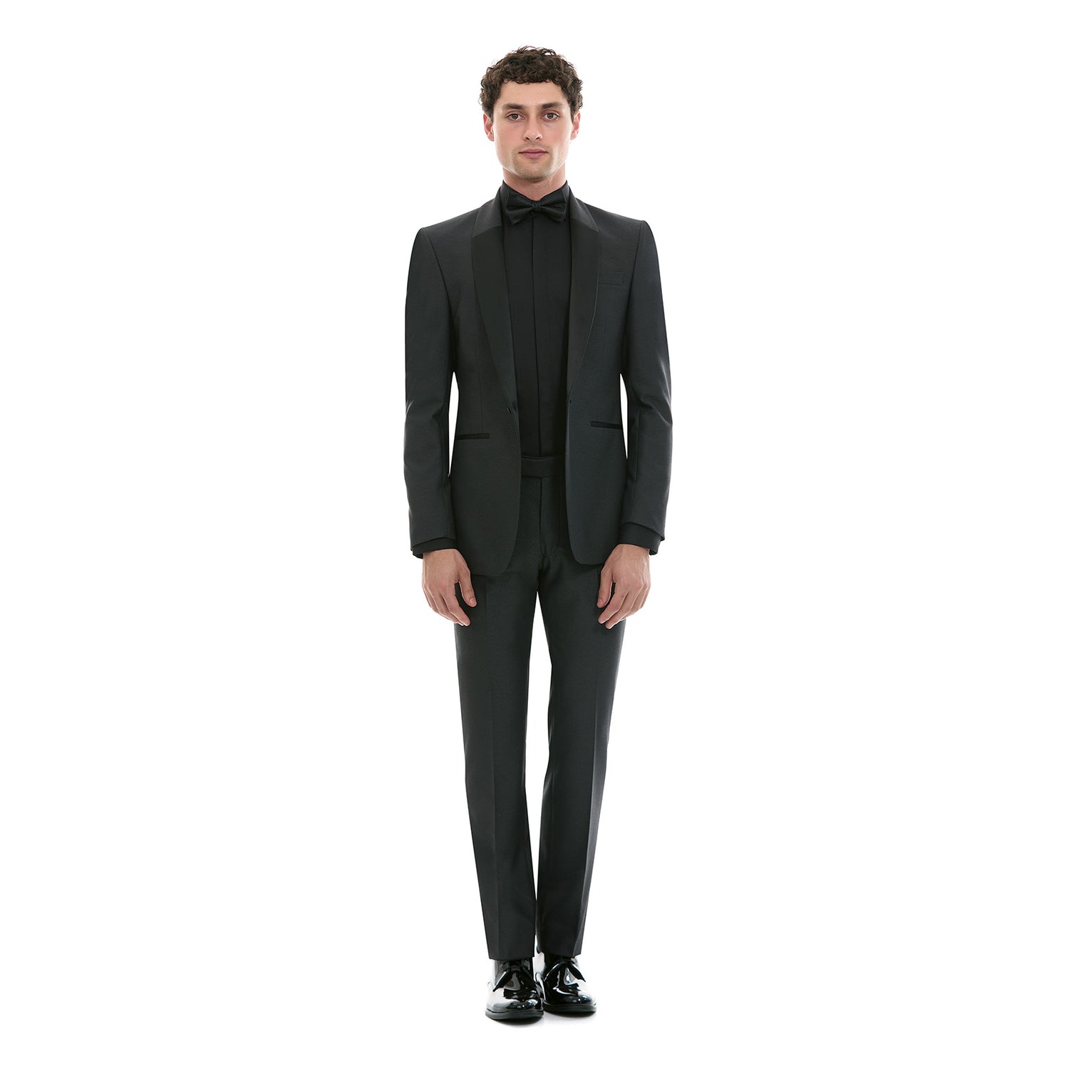 Smoking Slim Fit Solapa de Shawl en Satín Tejido Liso