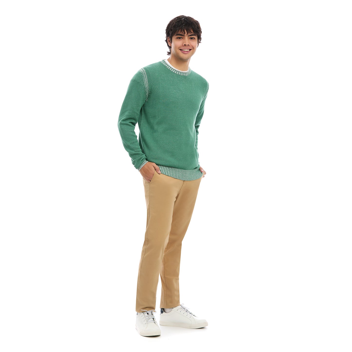Suéter Slim Fit Caballero Manga Larga con Cuello Redondo