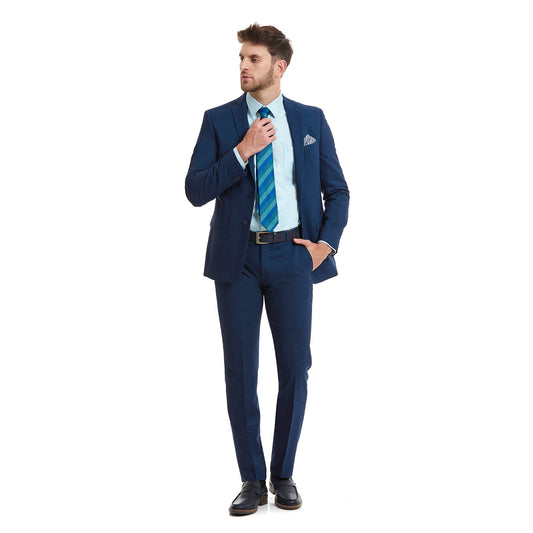 Traje recto dos botones en tejido azul Fit Slim