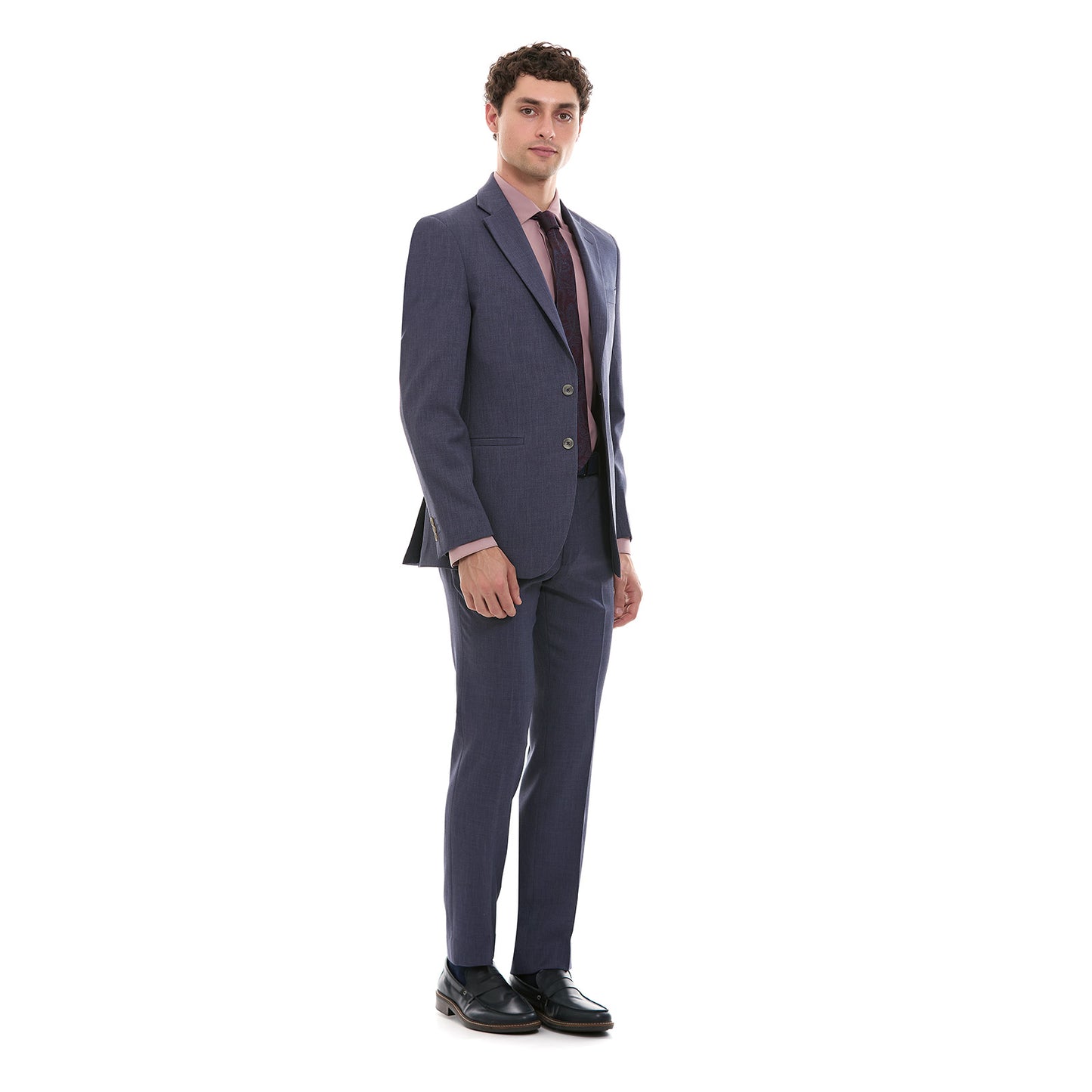 Traje slim fit azul  solapa de escuadra 3" con ojal simulado