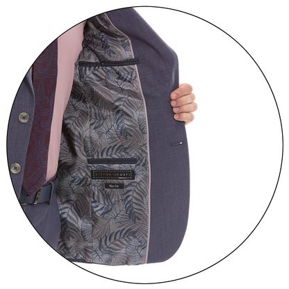 Traje slim fit azul  solapa de escuadra 3" con ojal simulado
