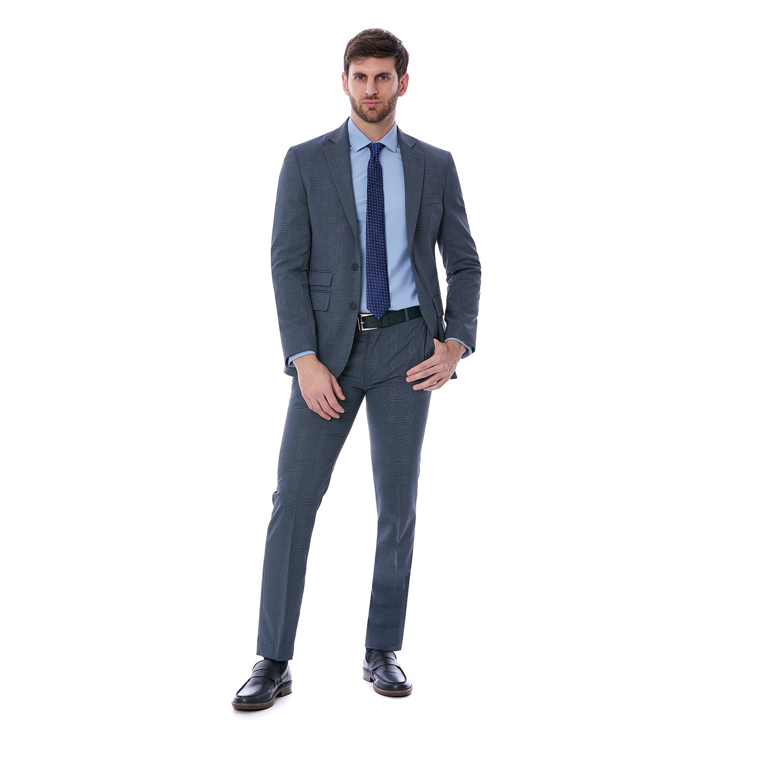 Traje Slim Fit Azul a Cuadros para Hombre