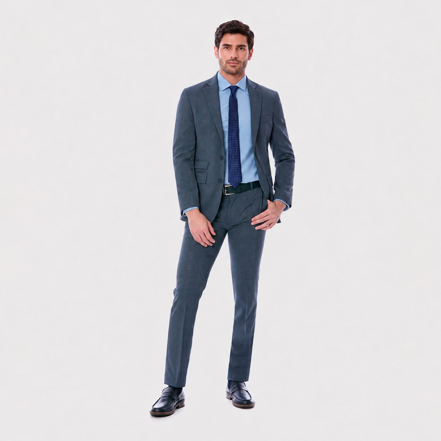 Traje Slim Fit Azul a Cuadros para Hombre