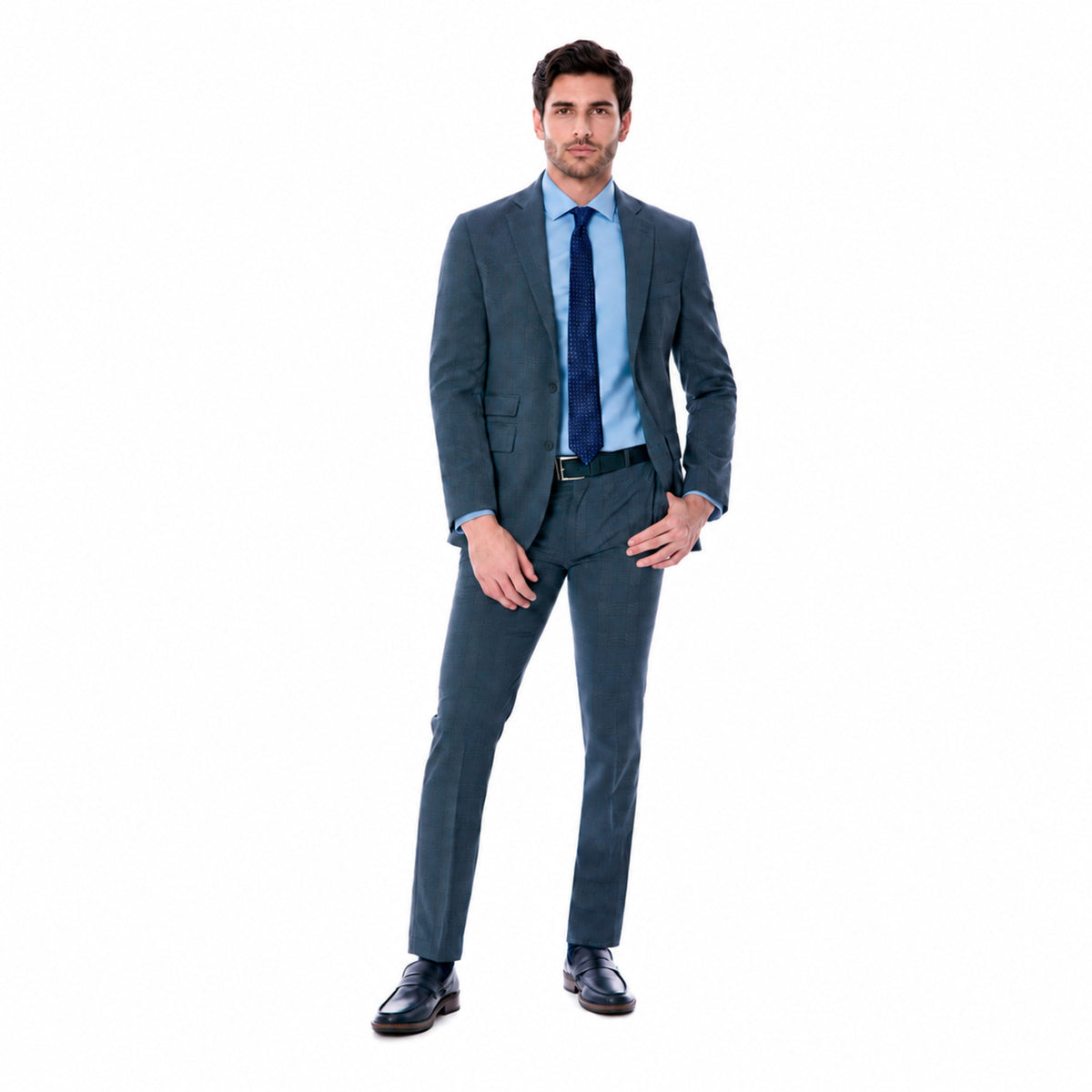 Traje Slim Fit Azul a Cuadros para Hombre