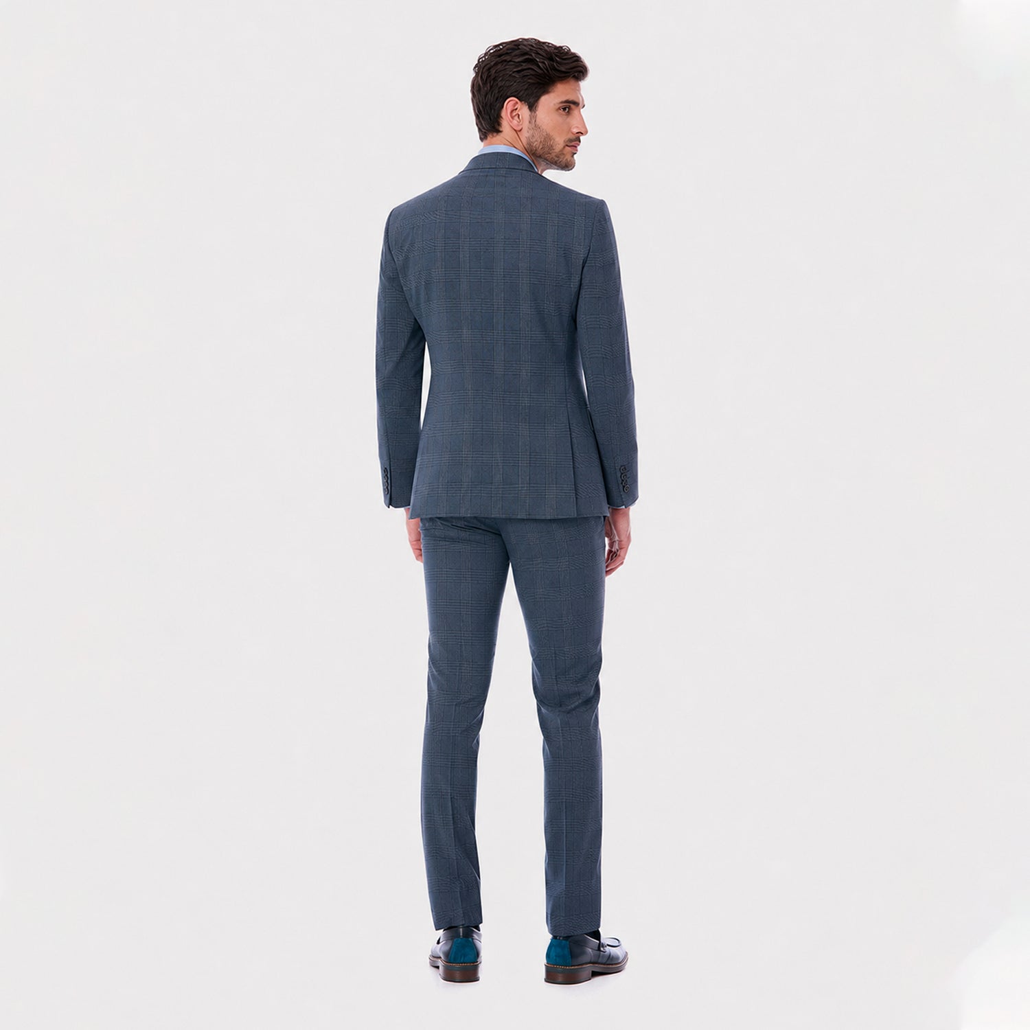 Traje Slim Fit Azul a Cuadros para Hombre
