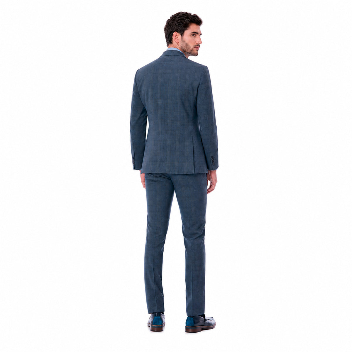 Traje Slim Fit Azul a Cuadros para Hombre