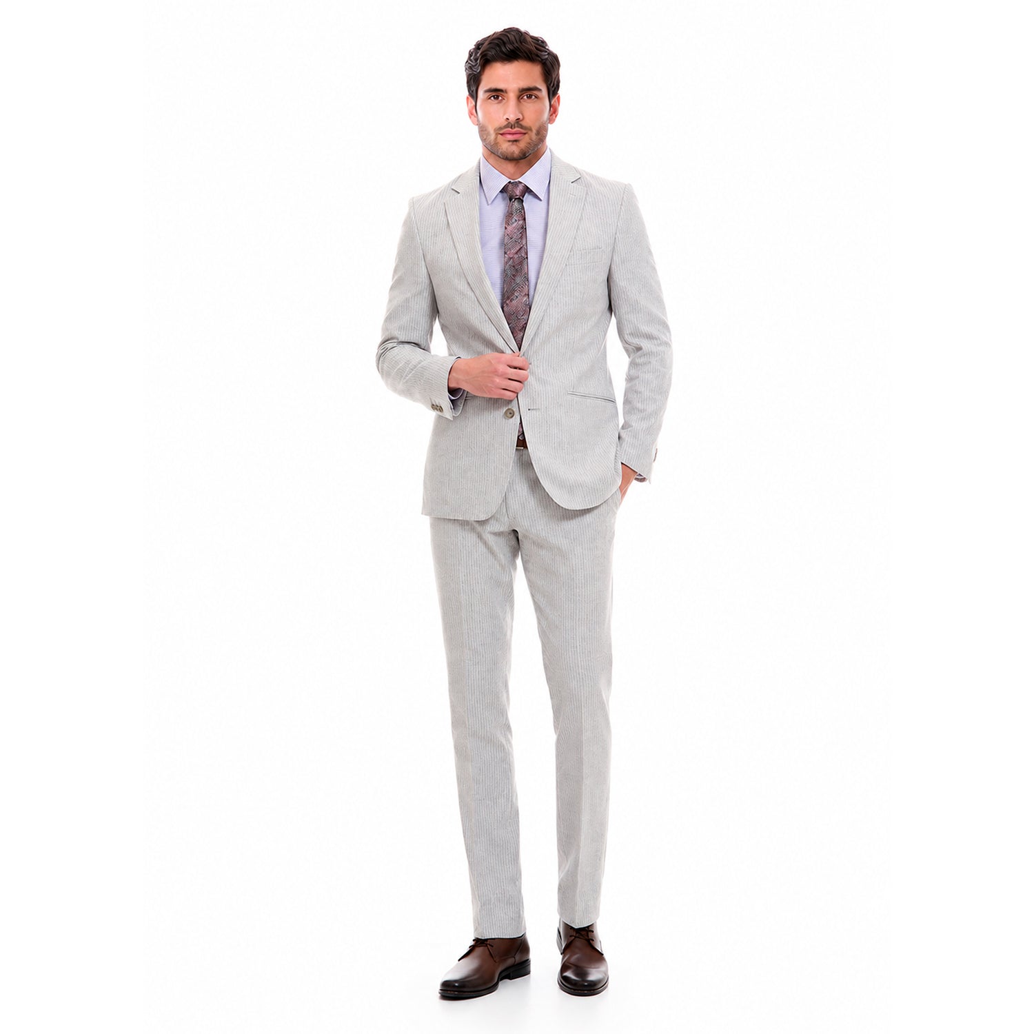 Traje para Hombre Recto Dos Botones Slim Fit Tejido A Rayas