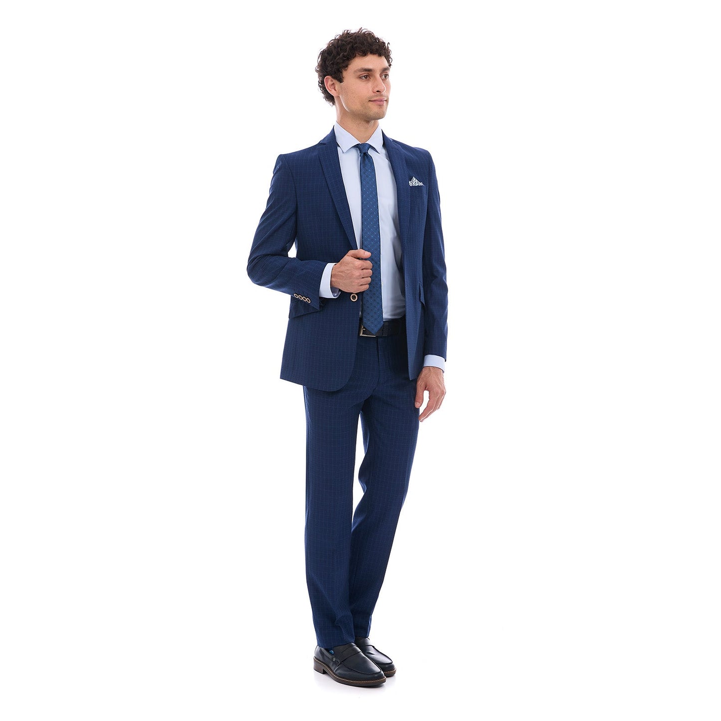 Traje para caballero Fit Slim en Tejido A Cuadros Azules