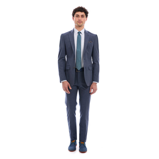 Traje Recto Fit Slim en tejido Azul Marino Liso