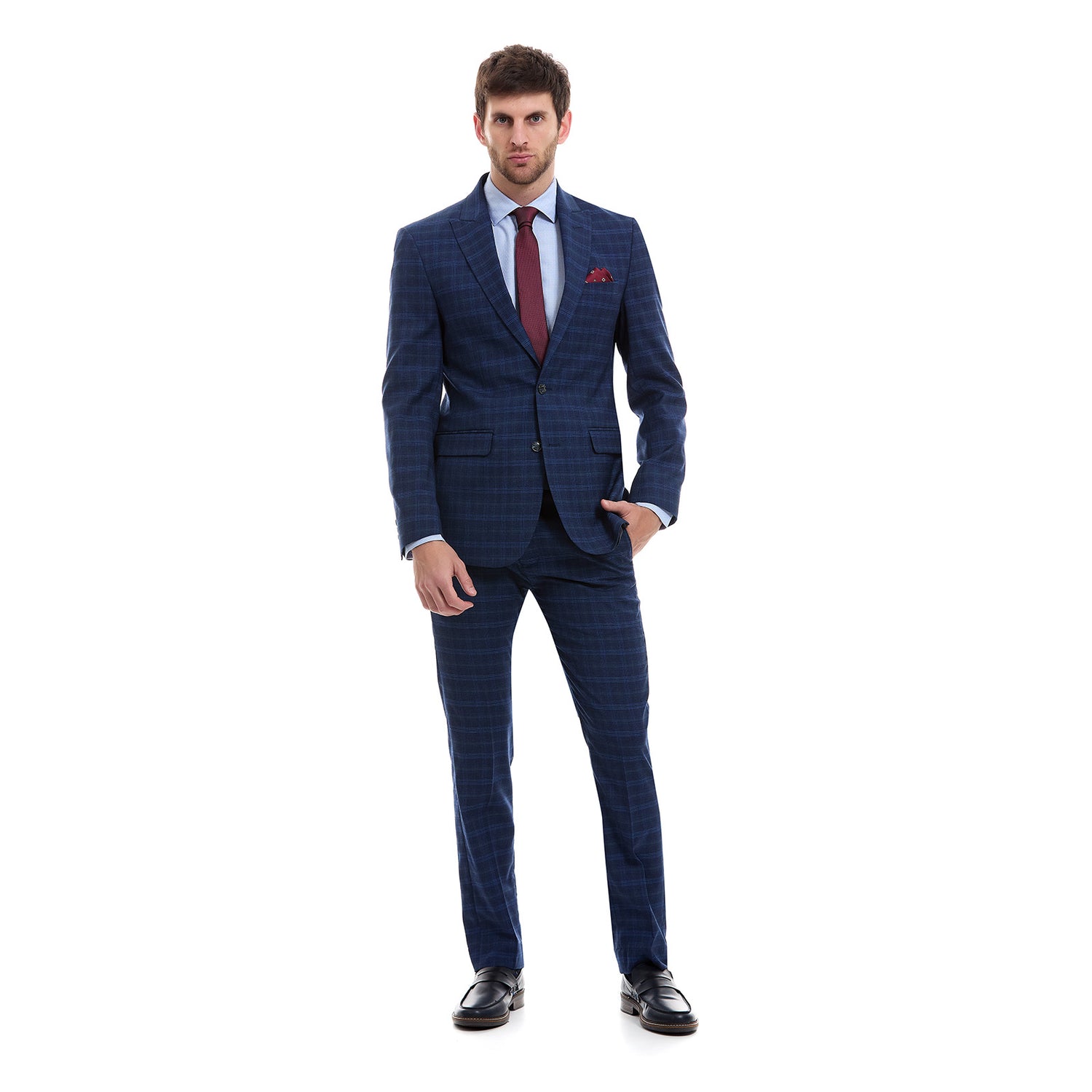 Traje Slim Fit Solapa de Pico a Cuadros