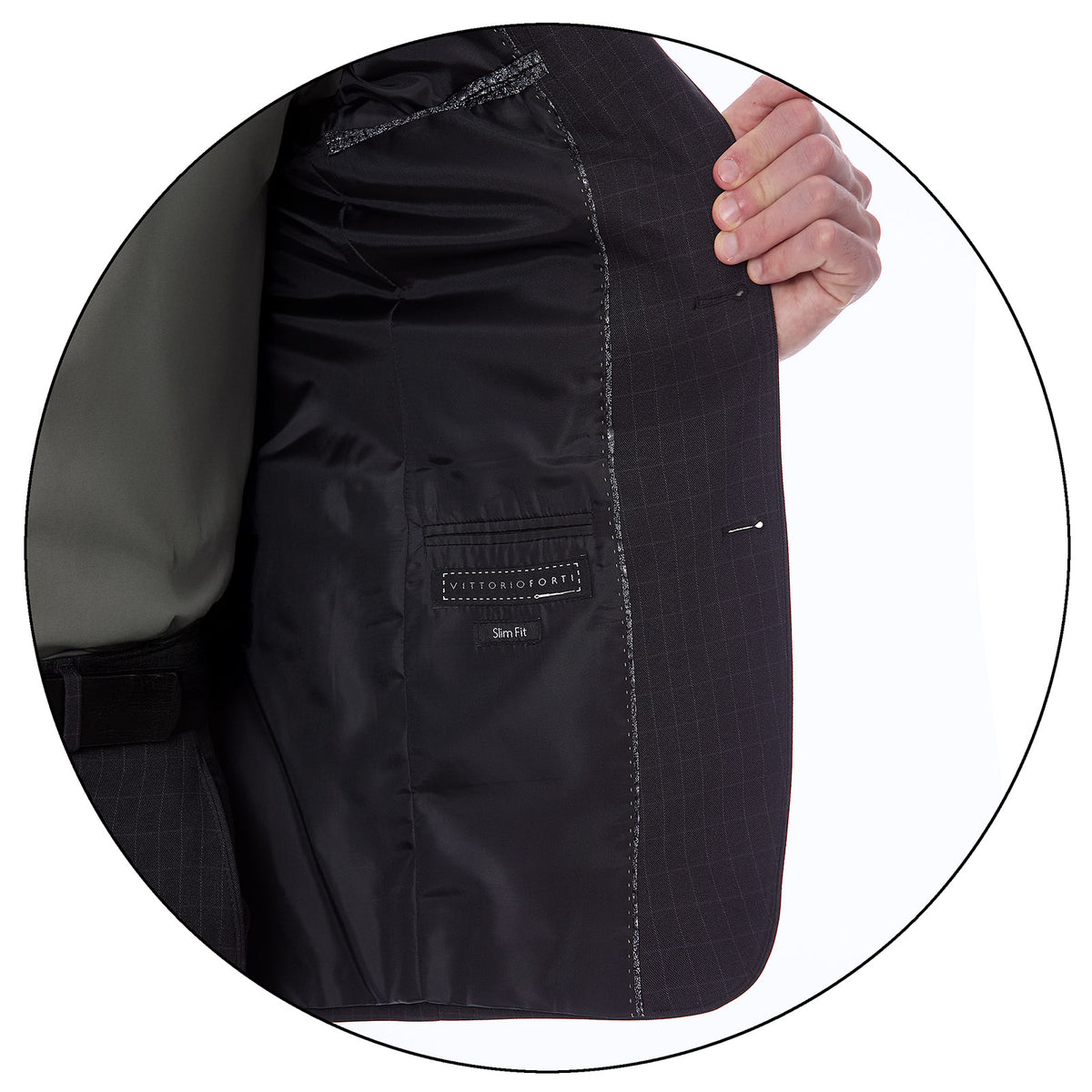 Vista de Forro de Traje en tejido a cuadros recto dos botones de la marca vittorio forti