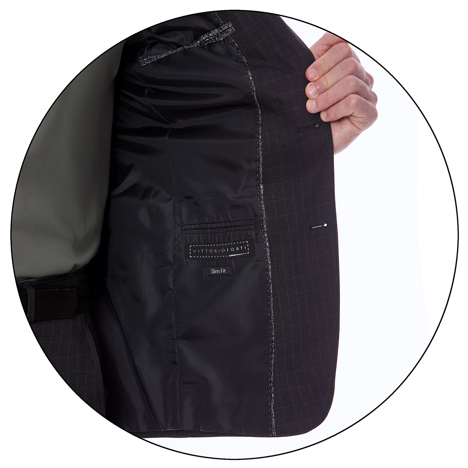 Vista de Forro de Traje en tejido a cuadros recto dos botones de la marca vittorio forti