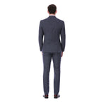Vista trasera del saco de traje slim fit para Caballero en Tejido a Cuadros Azul Vittorio Forti, con doble abertura que facilita movilidad.
