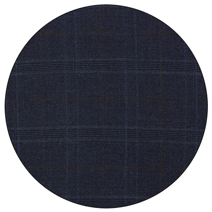 Detalle del tejido de poliviscosa stretch azul marino a cuadros del traje Vittorio Forti VTR66175 con acabado sofisticado.