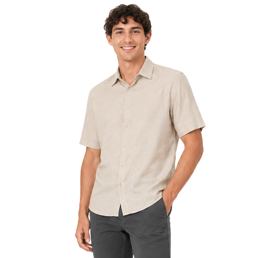 Camisa Casual Manga Corta Regular de Algodón Hombre