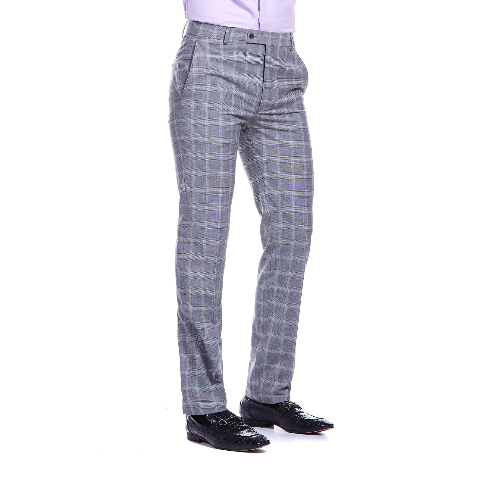 Pantalon formal a cuadros para hombre Gris Slim fit